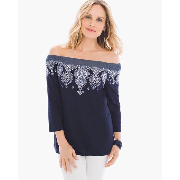 Chicos Embroidered Off-the-Shoulder Top - Picture 5 of 5